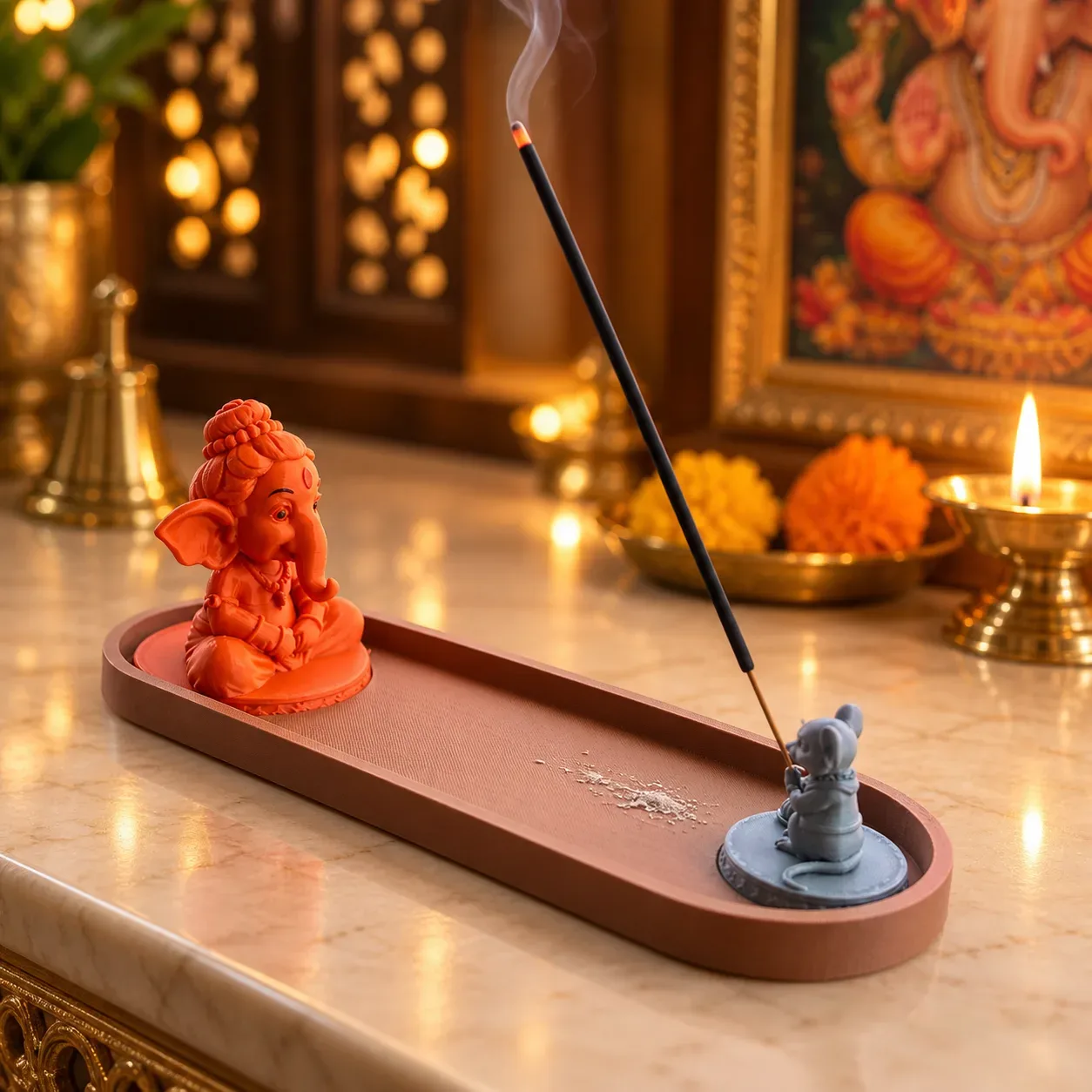 Ganesh Ji & Mushak Ji Incense Holder with Ash Tray – Divine Home Décor & Pooja Accessory