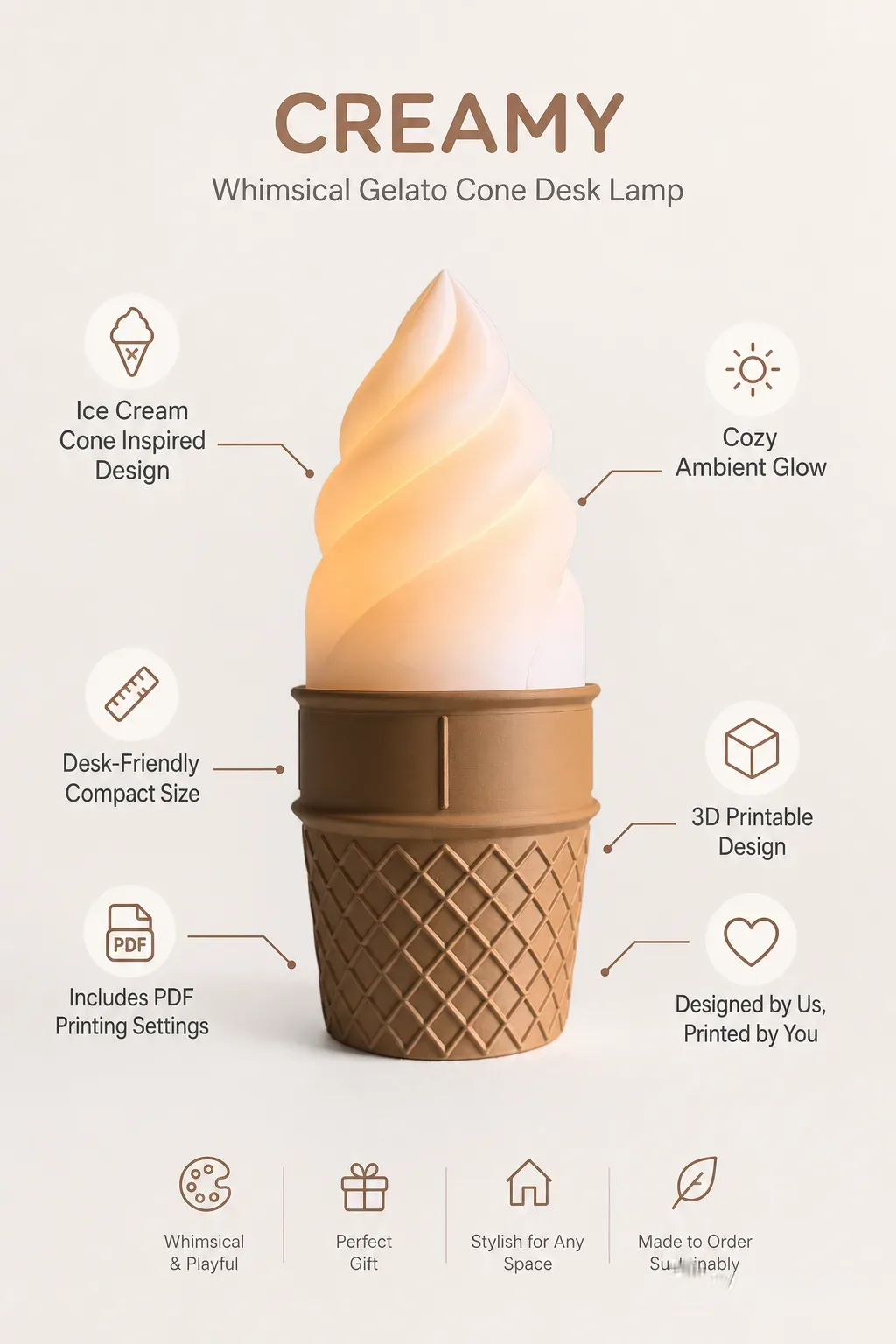 Gelato Ice Cream Cone Desk Lamp for Cozy Ambient Light