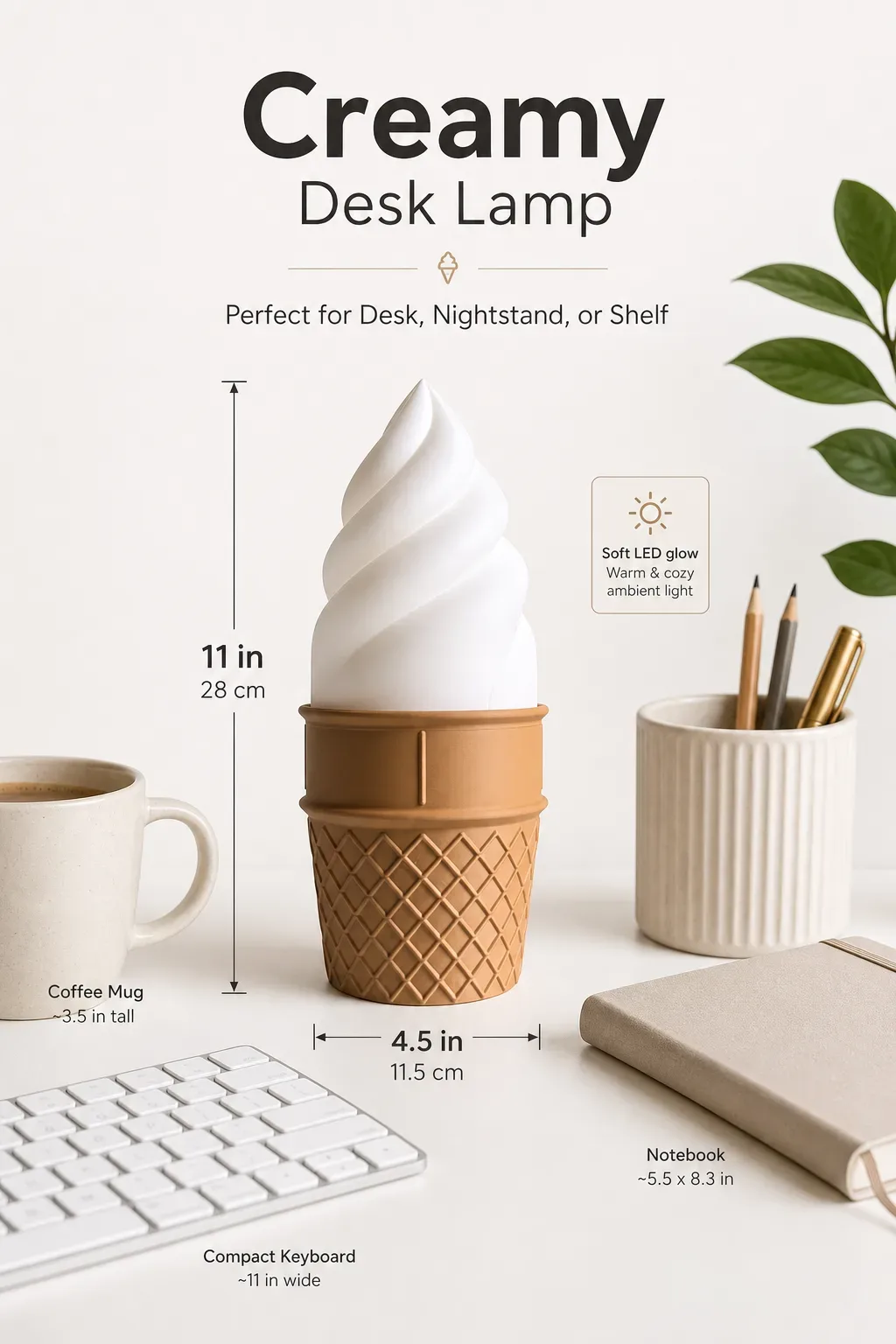 Gelato Ice Cream Cone Desk Lamp for Cozy Ambient Light