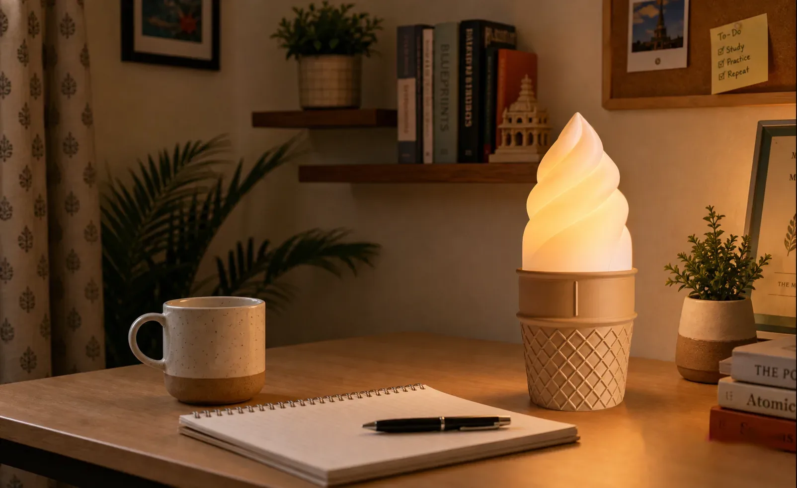 Gelato Ice Cream Cone Desk Lamp for Cozy Ambient Light