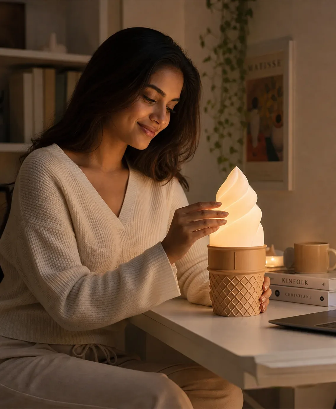 Gelato Ice Cream Cone Desk Lamp for Cozy Ambient Light