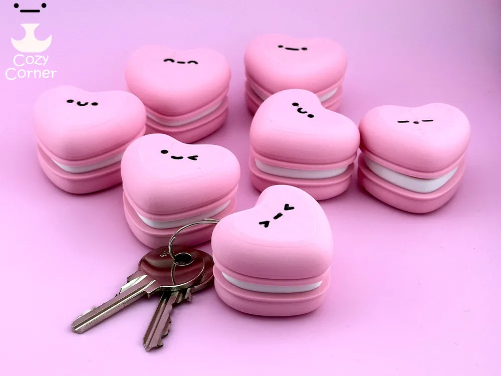 Heart Macaron Keychain - Cute Face Macaron Charm
