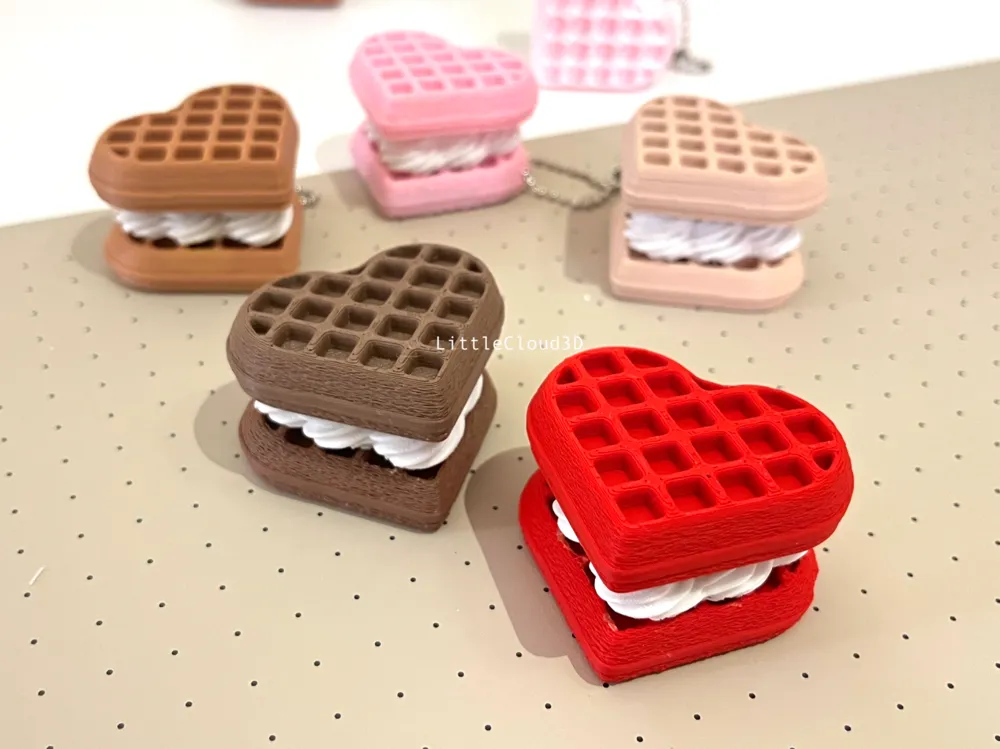 Heart Waffle Keychain - Whipped Cream Waffle Charm