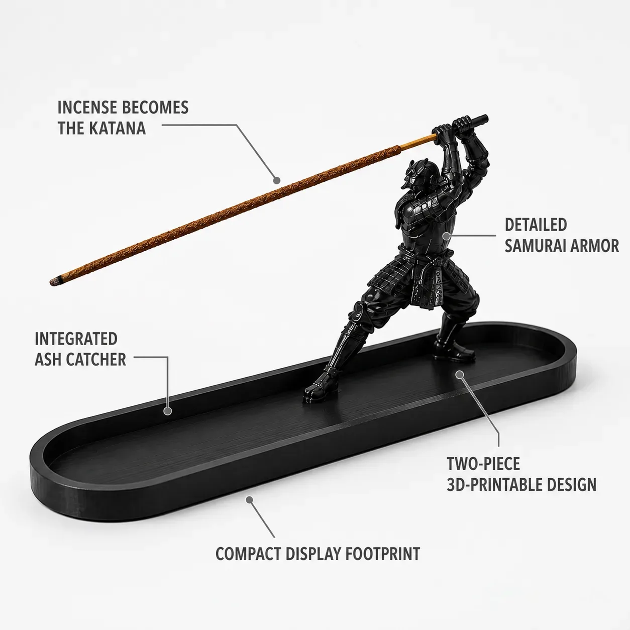 Katana Warrior Incense Holder with Ash Catcher