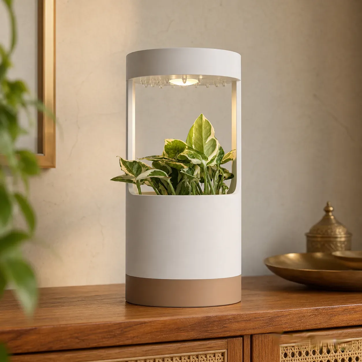 lantern-desk-vase-with-grow-light-and-drip-tray