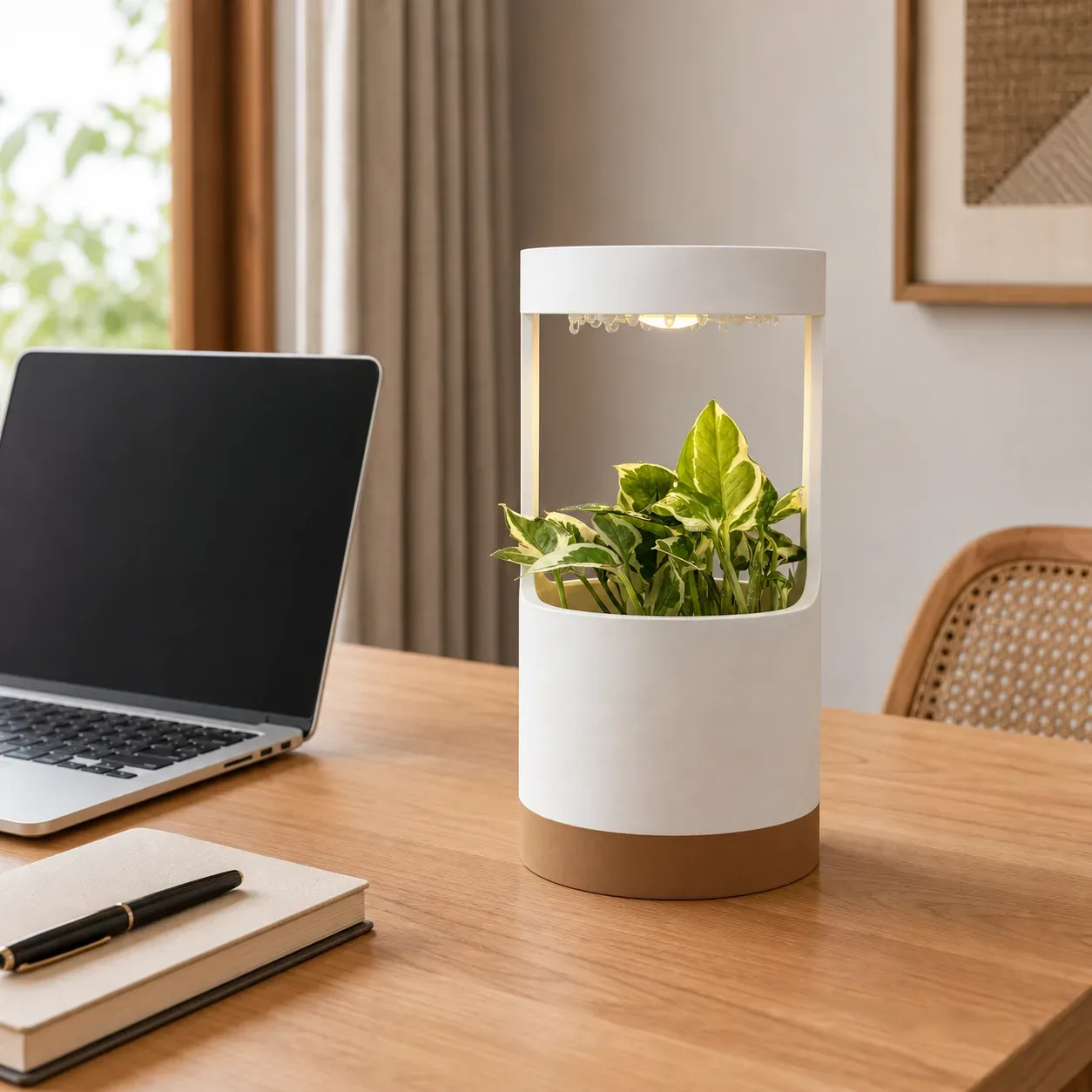 lantern-desk-vase-with-grow-light-and-drip-tray