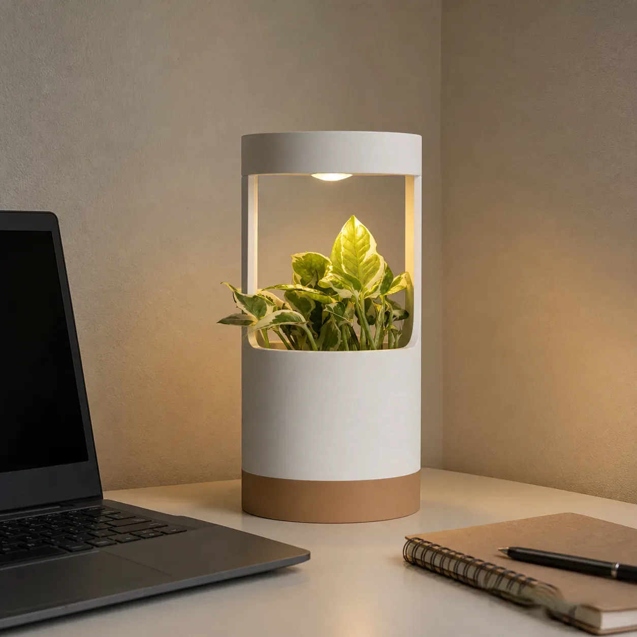 lantern-desk-vase-with-grow-light-and-drip-tray