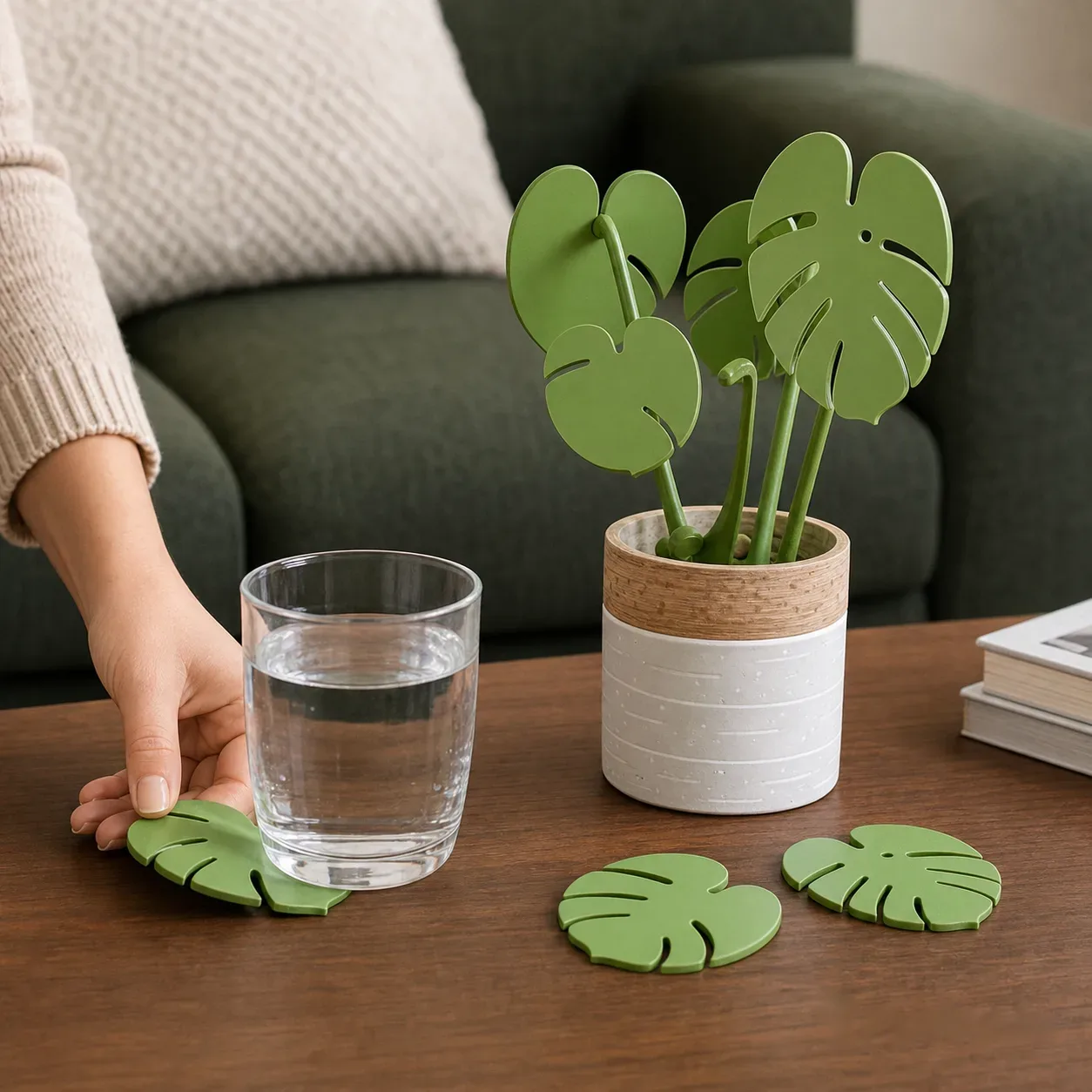leafix-classic-monstera-coaster-set-with-magnetic-leaves-pot