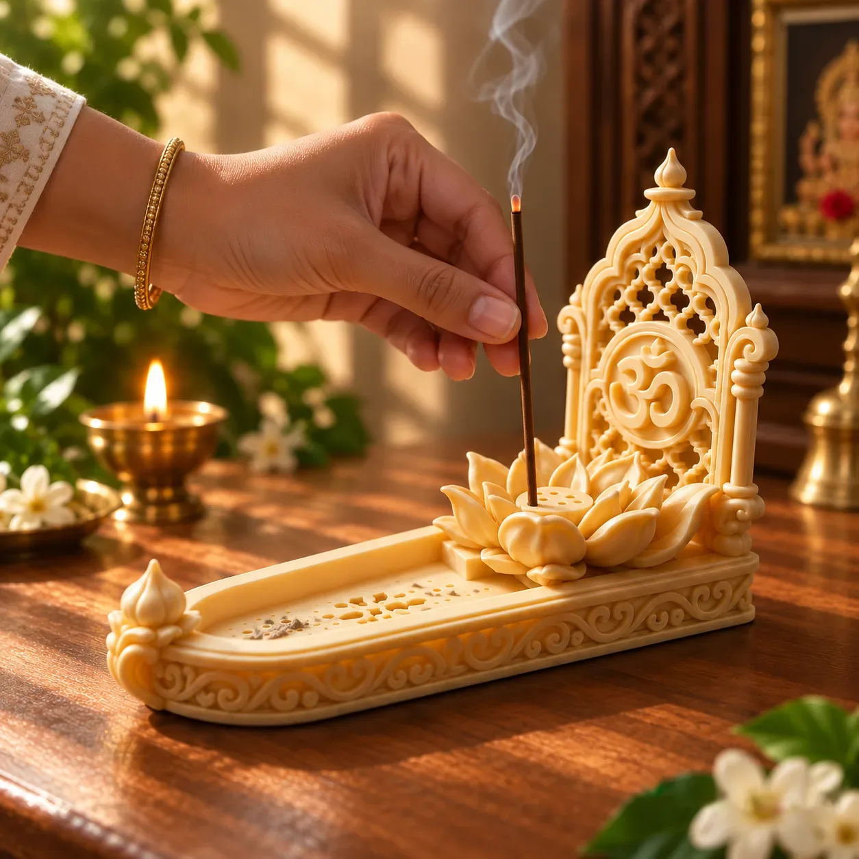 Lotus Om Incense Holder – Mess-Free Pooja