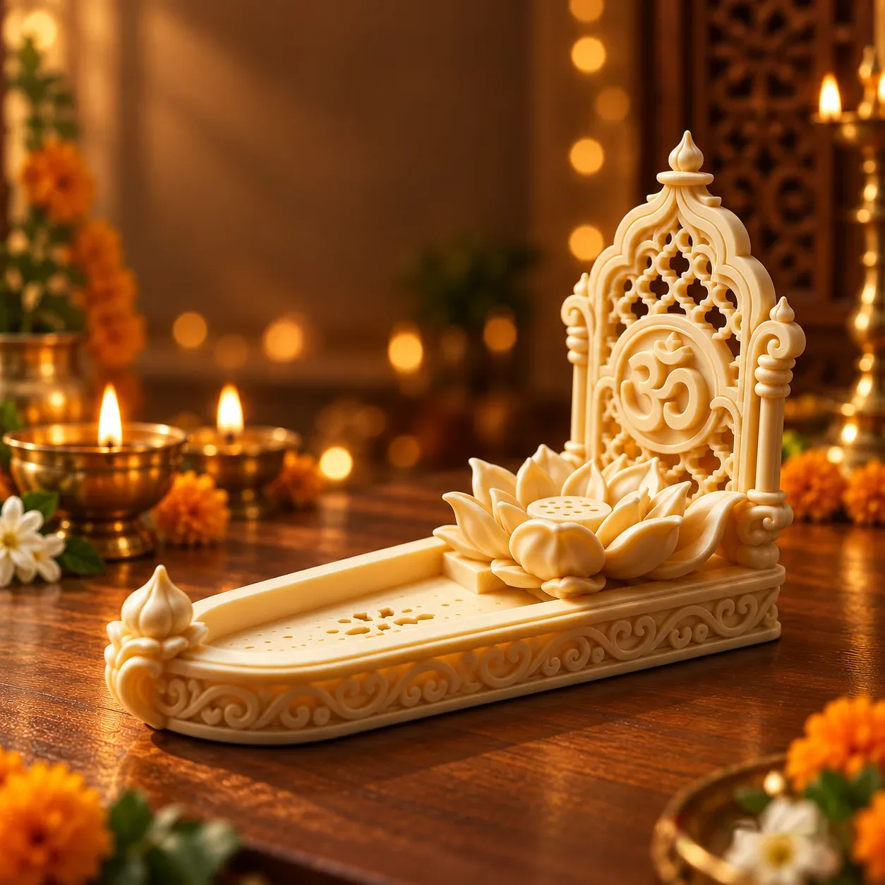 Lotus Om Incense Holder – Mess-Free Pooja