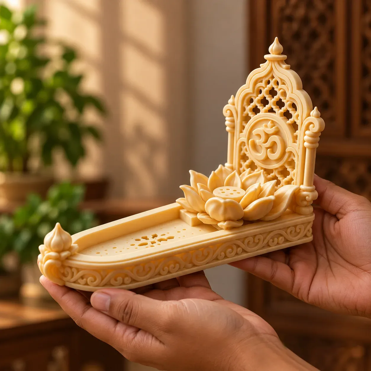Lotus Om Incense Holder – Mess-Free Pooja