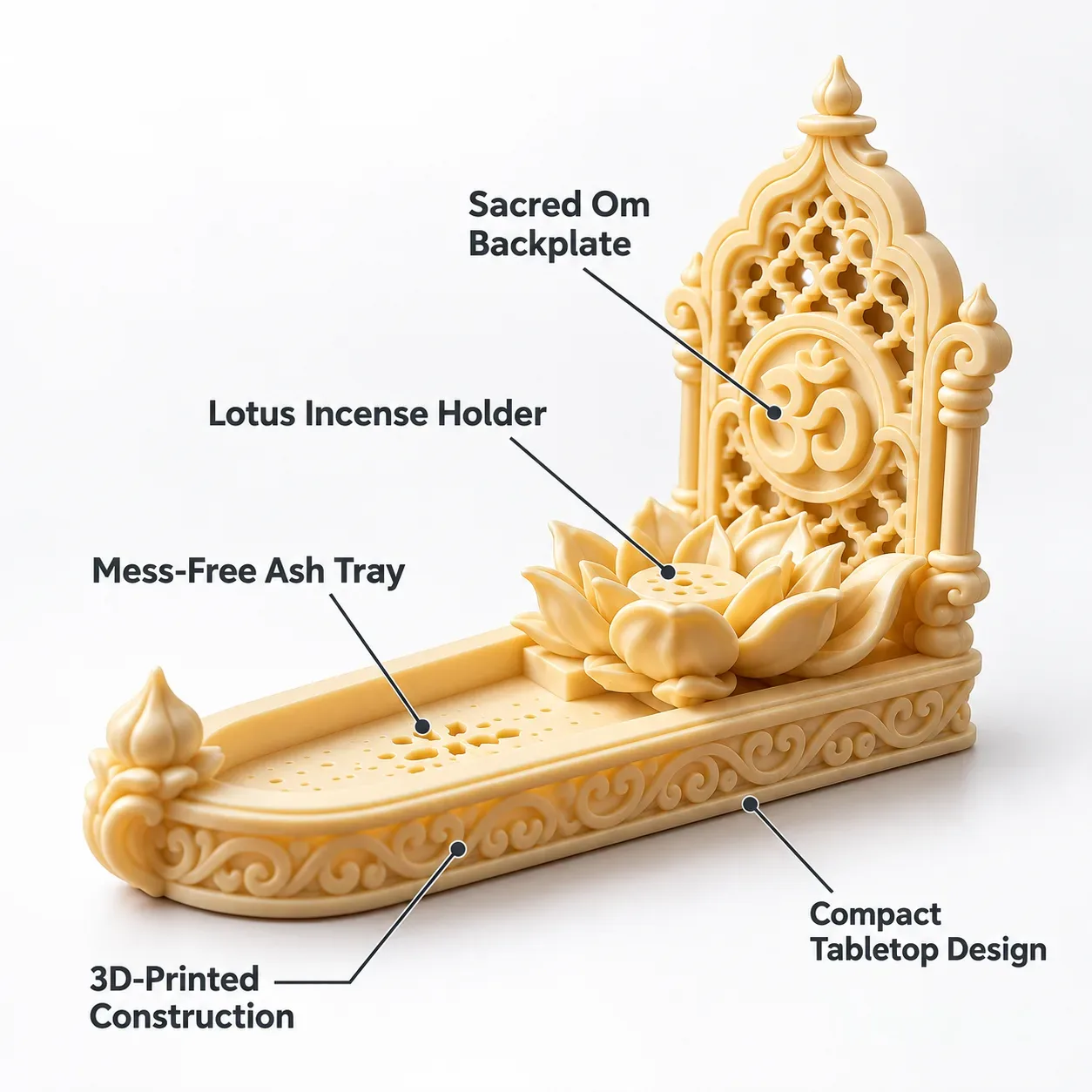 Lotus Om Incense Holder – Mess-Free Pooja