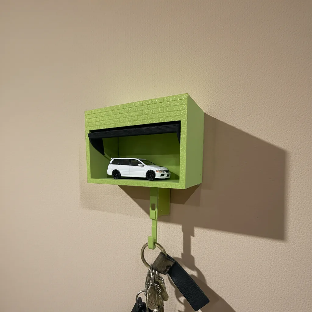 Miniature Car Garage Key Holder with 1:64 Scale Model – Wall Mount with Opening Garage Door (With Hot Wheels Car)