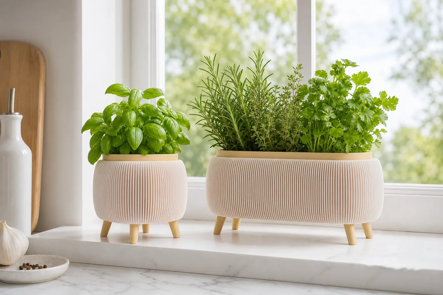 Modern Herb Planter Set with Drainage & Legs (set of 2)