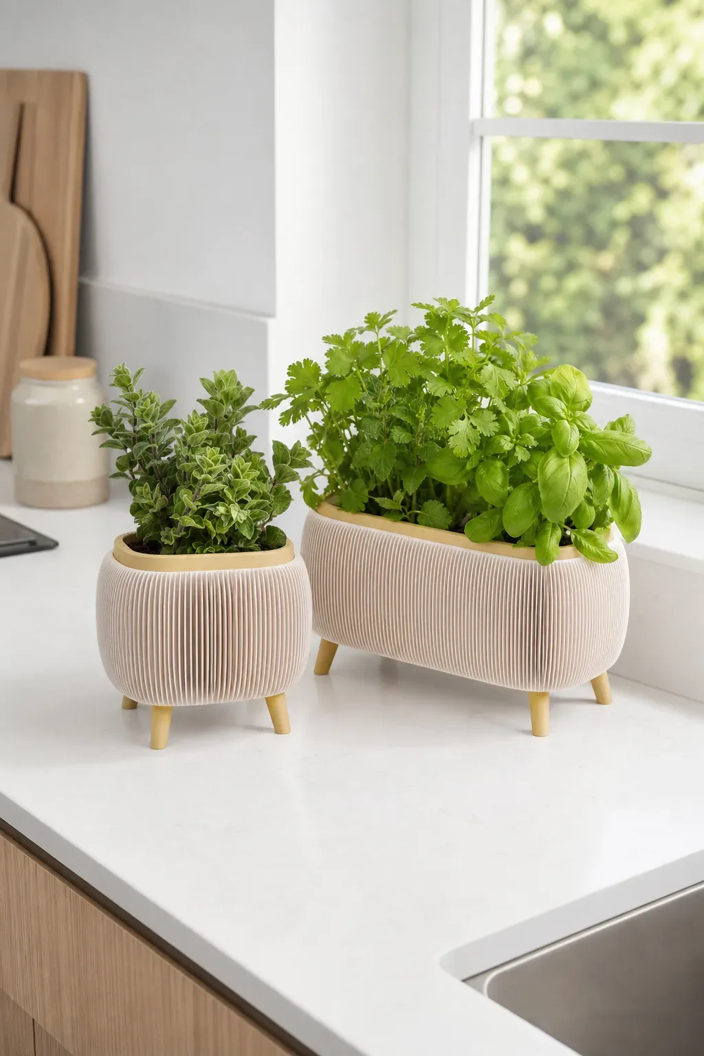 Modern Herb Planter Set with Drainage & Legs (set of 2)