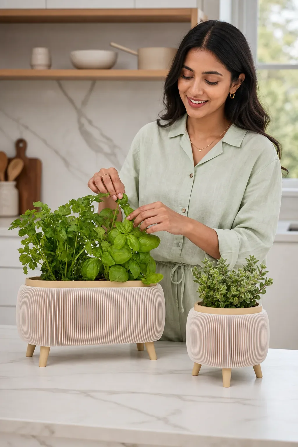 Modern Herb Planter Set with Drainage & Legs (set of 2)