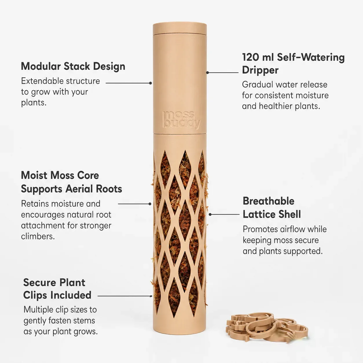 Modular Self-Watering Moss Pole for Climbers
