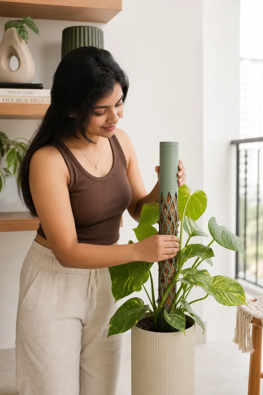 Modular Self-Watering Moss Pole for Climbers