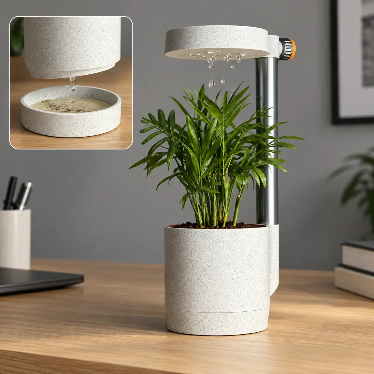 Nimbus Desk Planter Vase With Drip Tray (Manual)