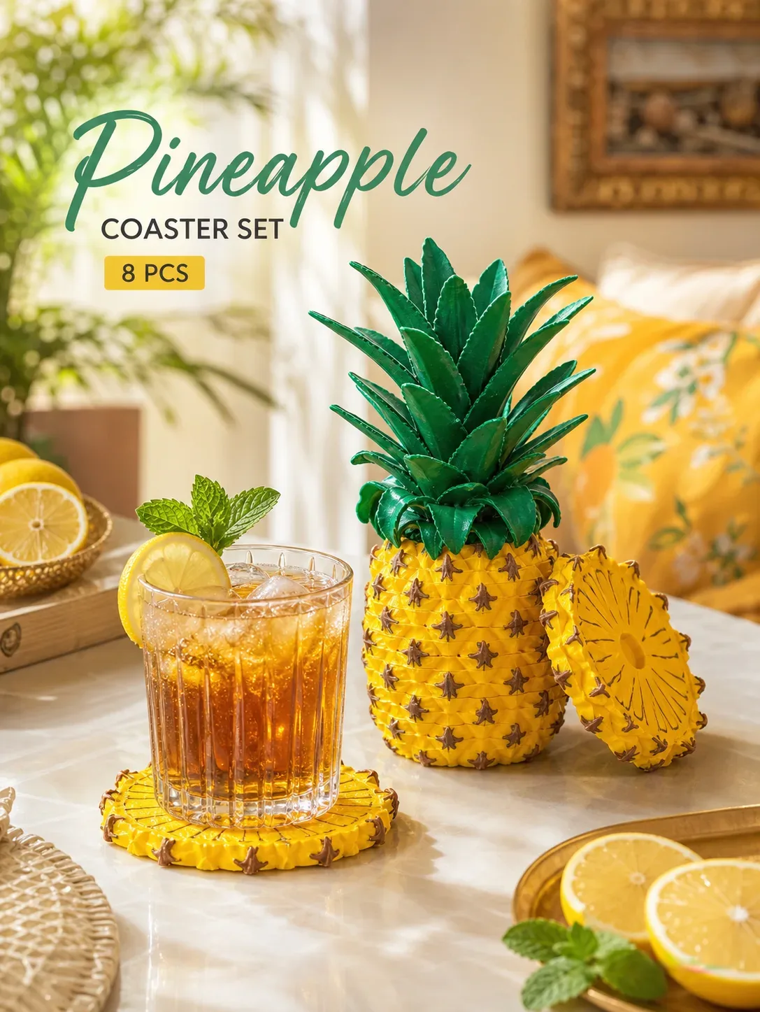 Pineapple Coaster Set (8 Pcs In One Set)