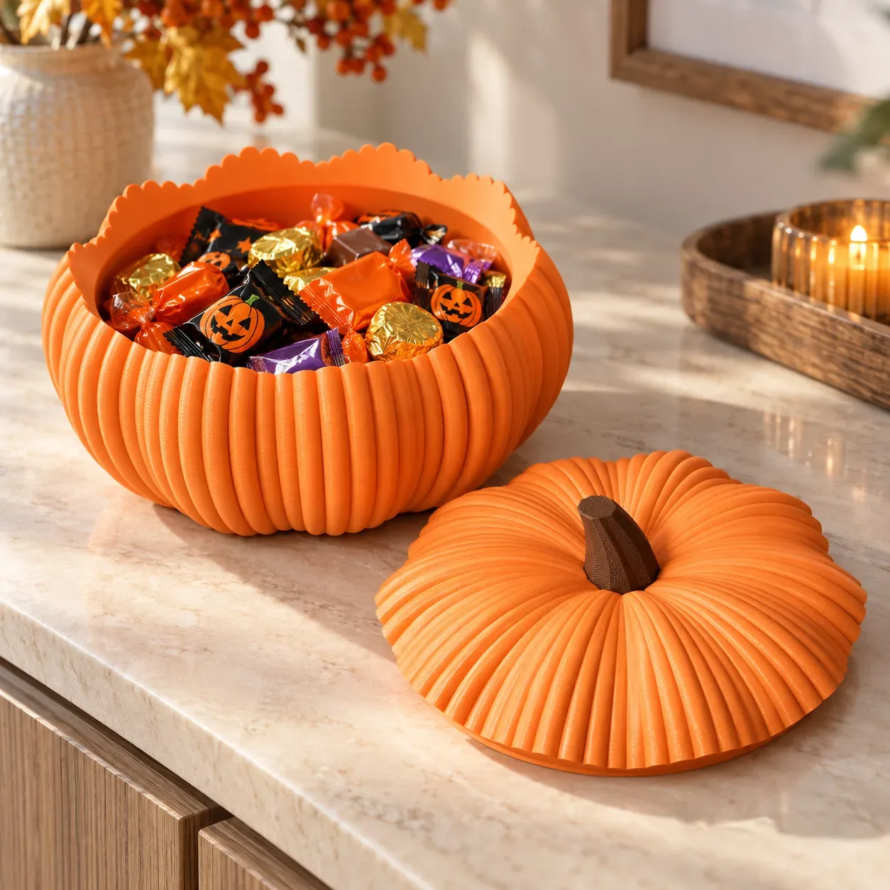 Pumpkin Bowl - Fruit, Vegetable Storage Container & Organizer with Removable Lid