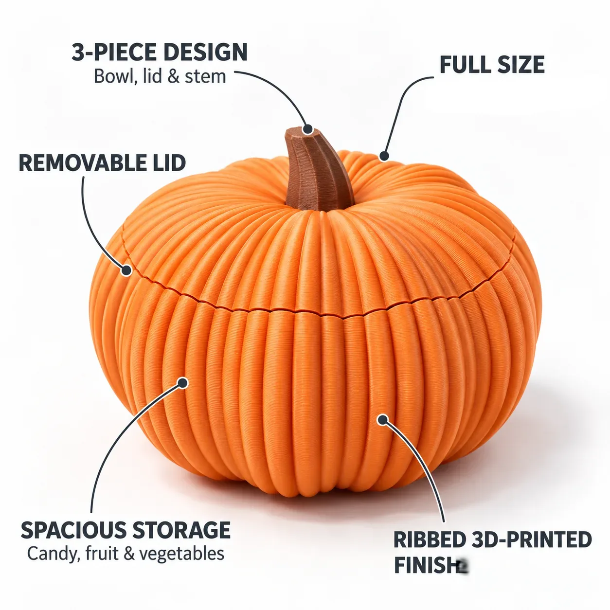 Pumpkin Bowl - Fruit, Vegetable Storage Container & Organizer with Removable Lid
