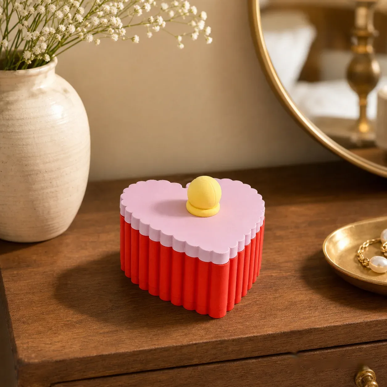 Retro Pleated Heart Jewelry Box