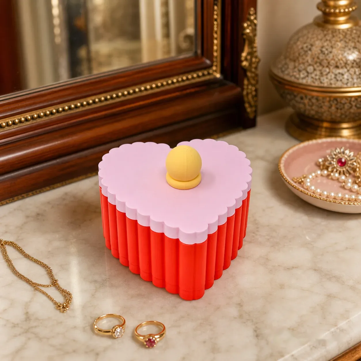 Retro Pleated Heart Jewelry Box