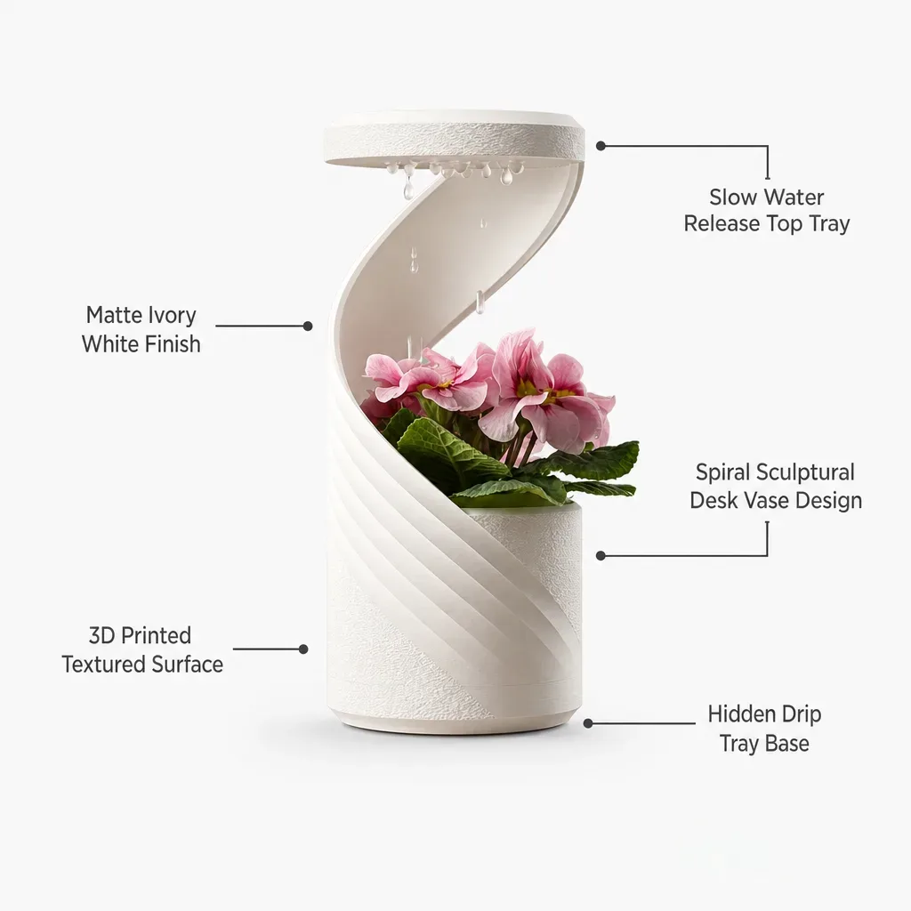 Spiral Desk Vase with Drip Tray (Manual)