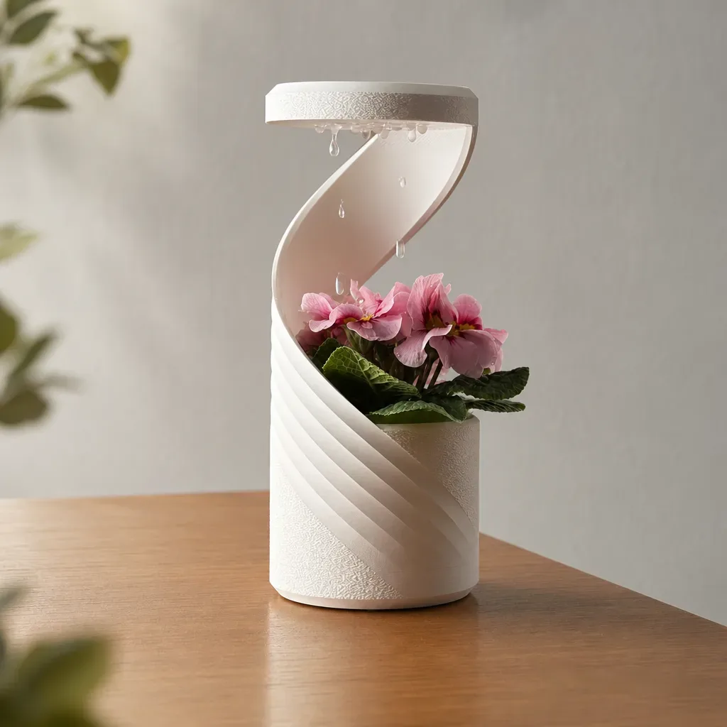 Spiral Desk Vase with Drip Tray (Manual)