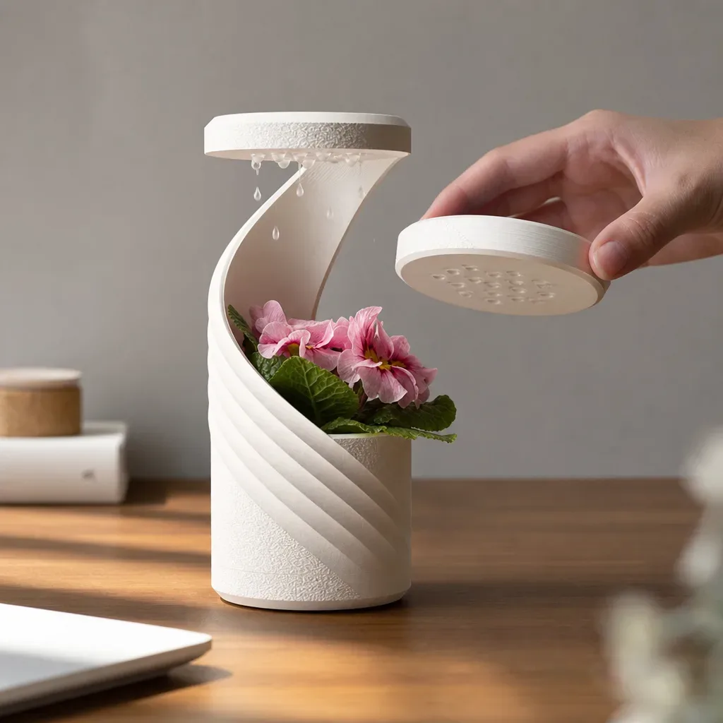 Spiral Desk Vase with Drip Tray (Manual)