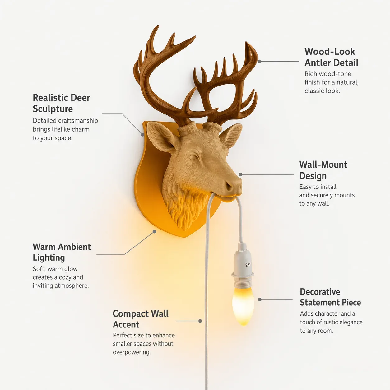 Stag Red Deer Wall Lamp for Cozy Rustic Decor