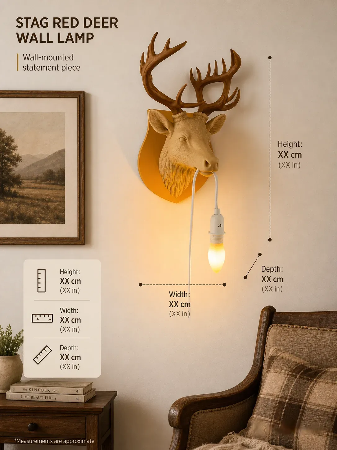 Stag Red Deer Wall Lamp for Cozy Rustic Decor