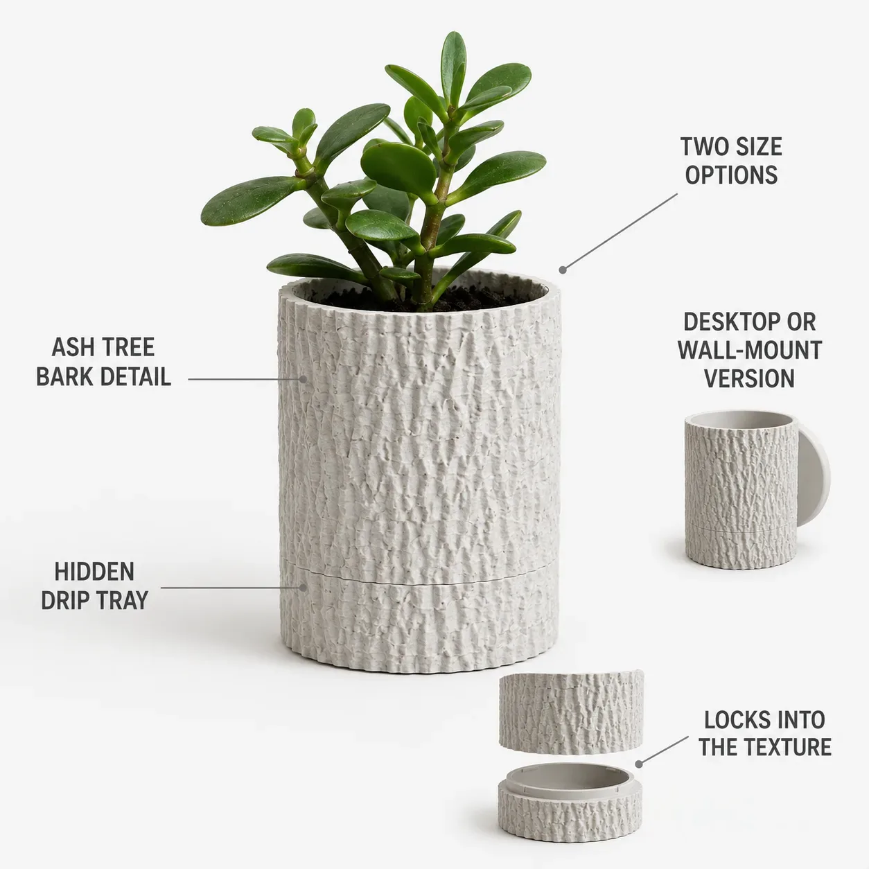 Tree Bark Planter with Hidden Drip Tray