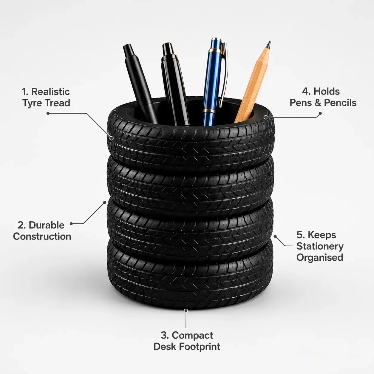 Tyre Stack Pen Holder – Stylish Desk Organisation