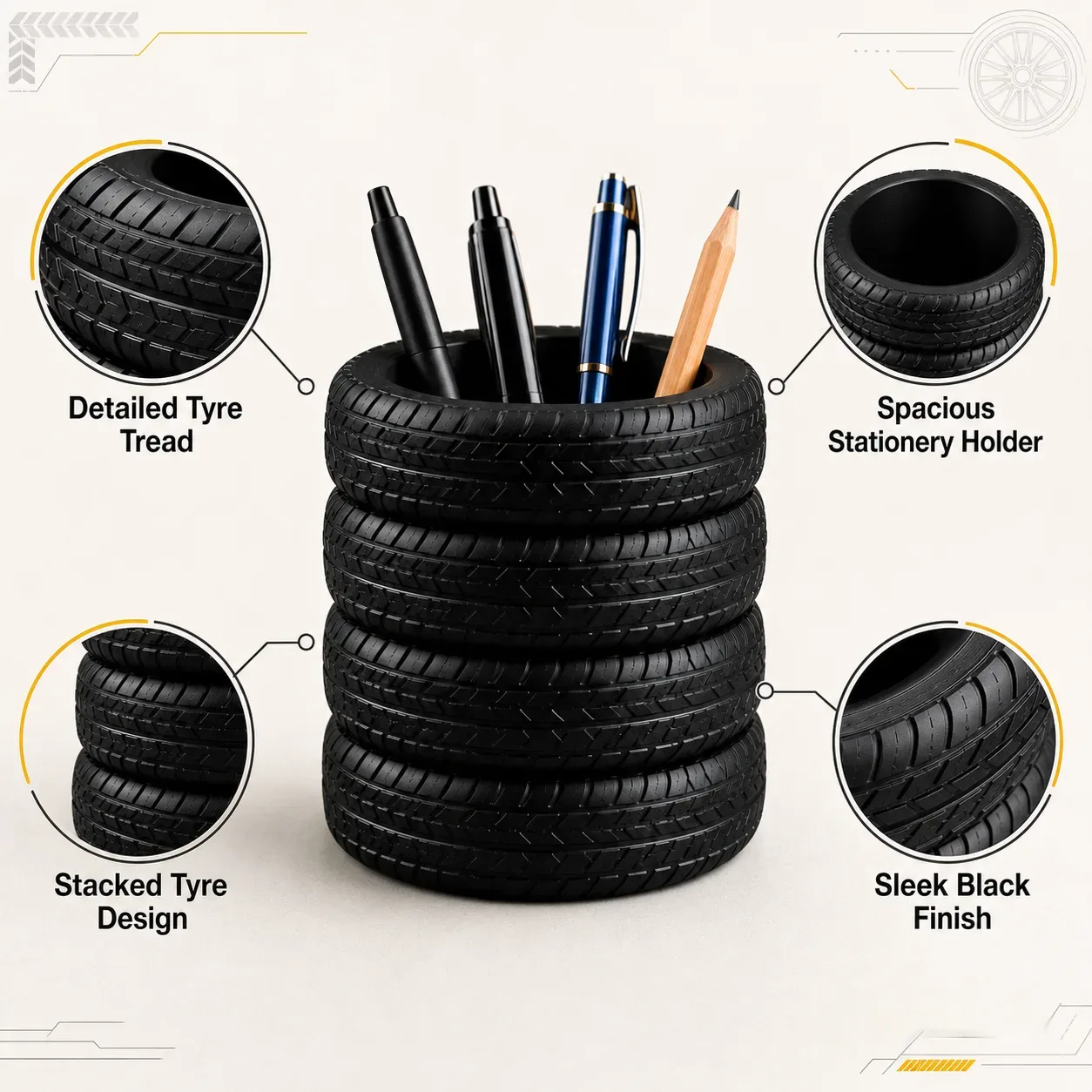 Tyre Stack Pen Holder – Stylish Desk Organisation