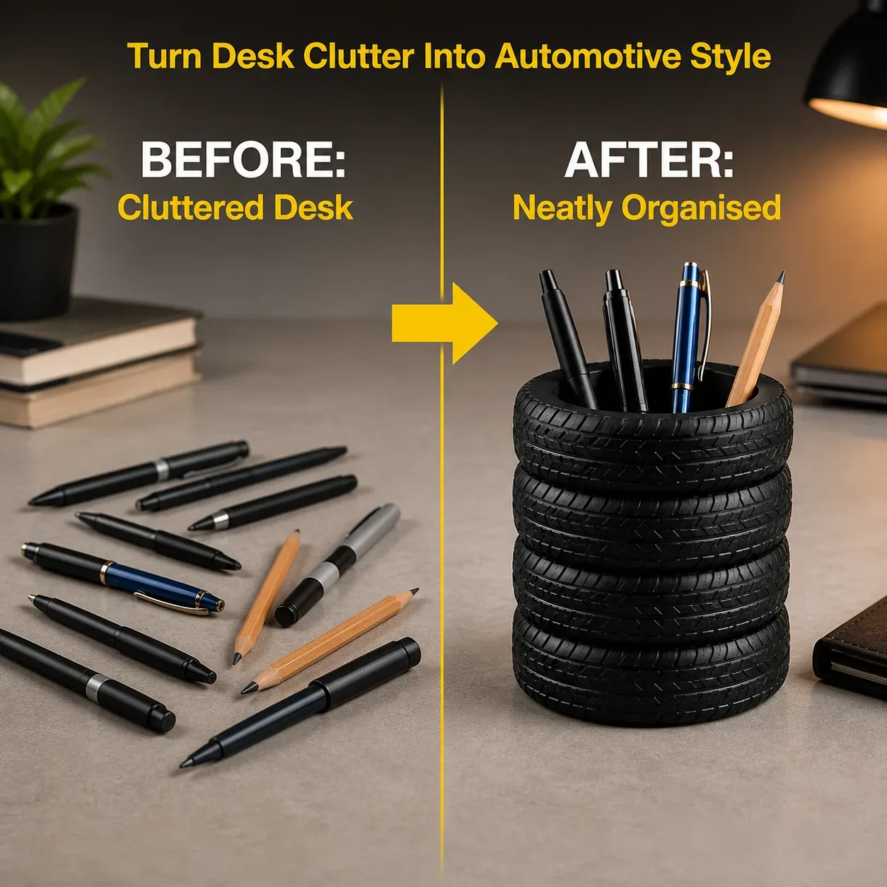 Tyre Stack Pen Holder – Stylish Desk Organisation