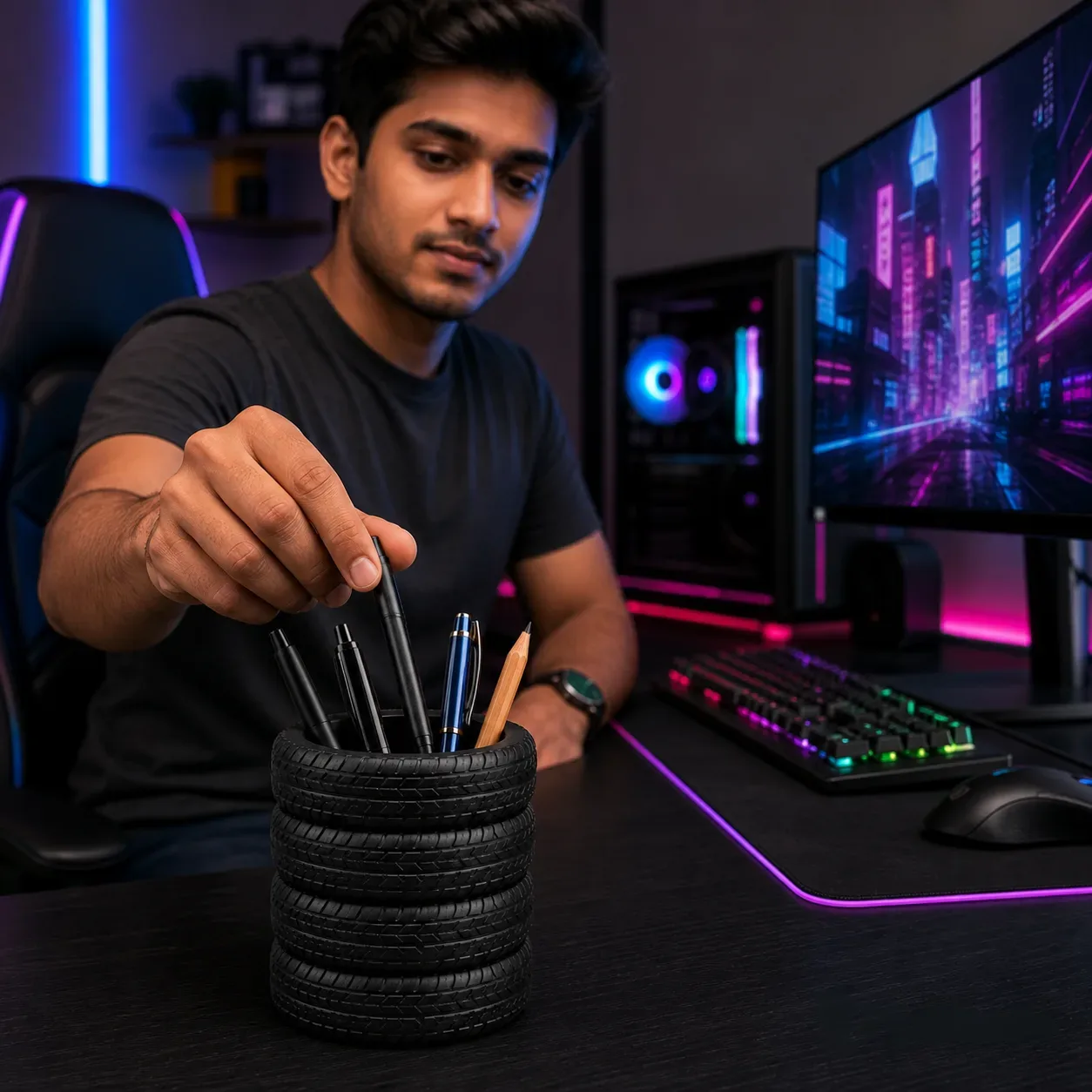 Tyre Stack Pen Holder – Stylish Desk Organisation