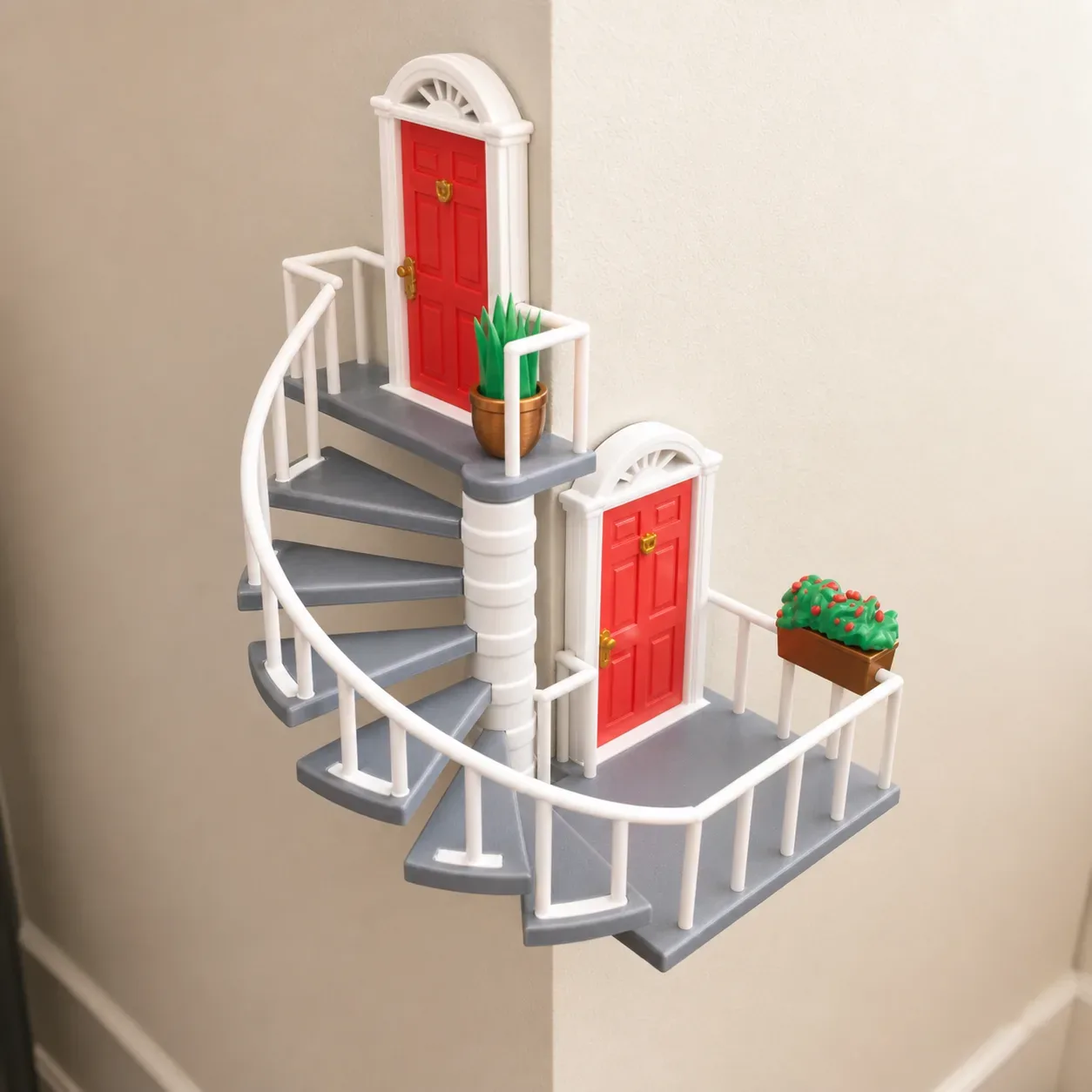 Whimsical Corner Staircase Wall Decor – Space-Saving Art