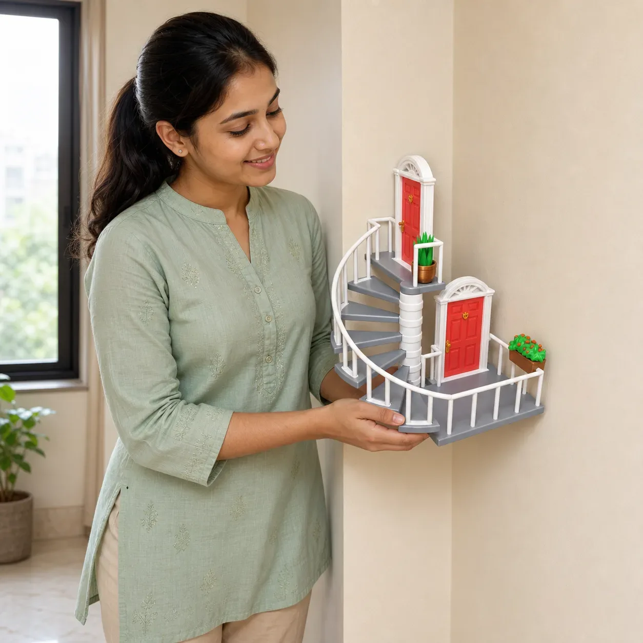 Whimsical Corner Staircase Wall Decor – Space-Saving Art