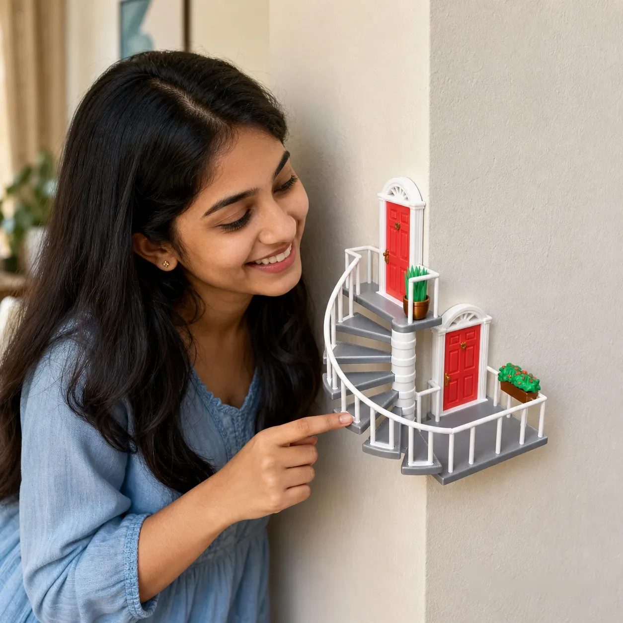 Whimsical Corner Staircase Wall Decor – Space-Saving Art