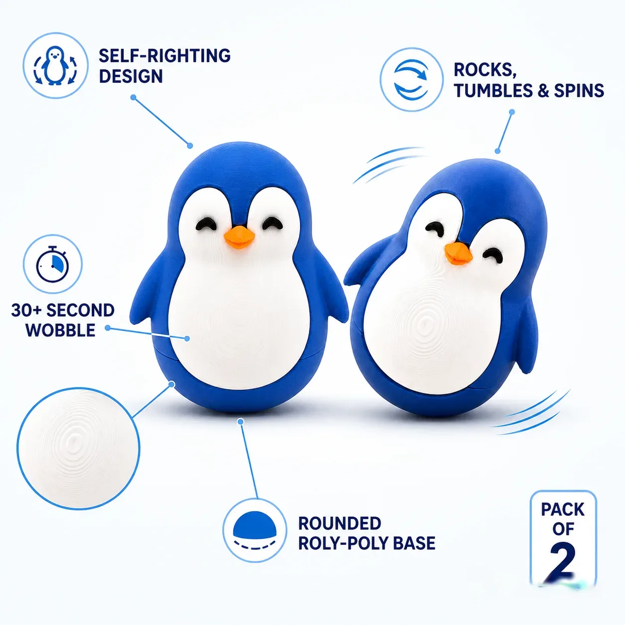 Wobble Penguin Toy β Self-Righting Desk Decor (Pack of 2)