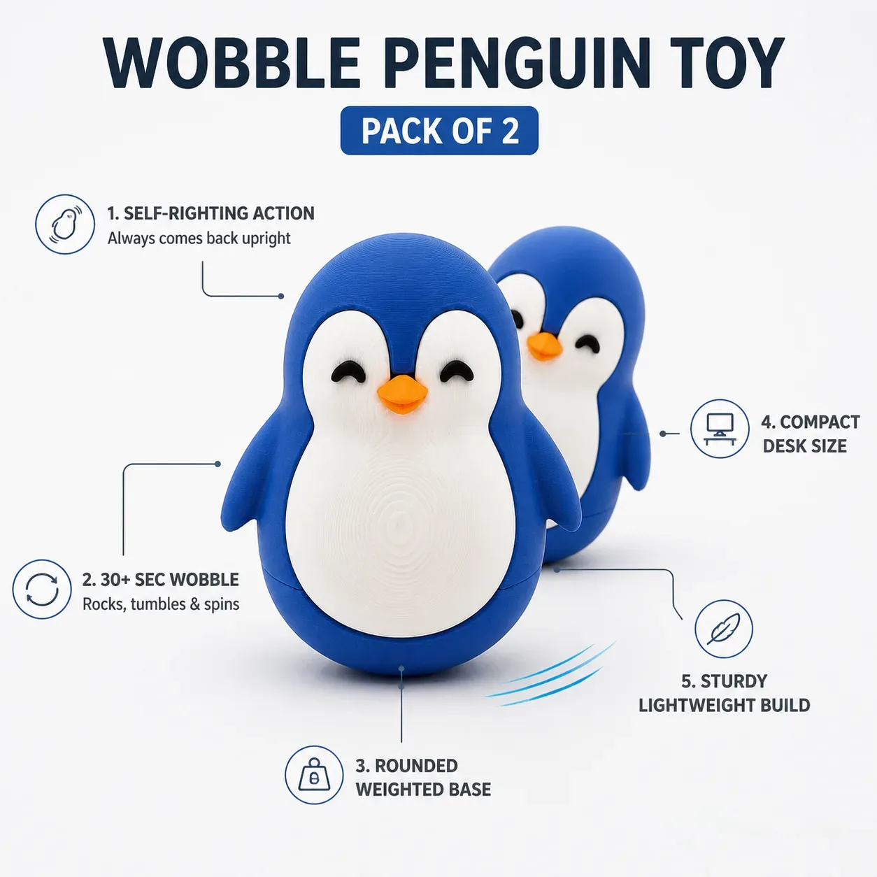 Wobble Penguin Toy β Self-Righting Desk Decor (Pack of 2)