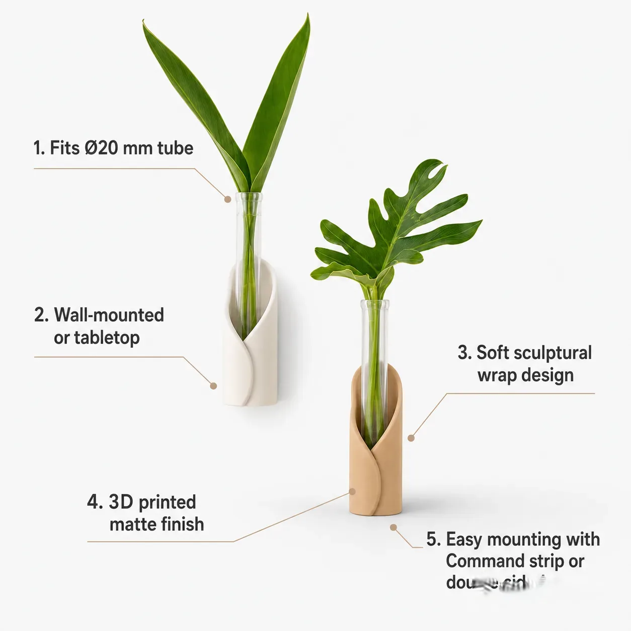 Wrap Tube Propagation Vase Holder for Wall & Table (Set Of 6)