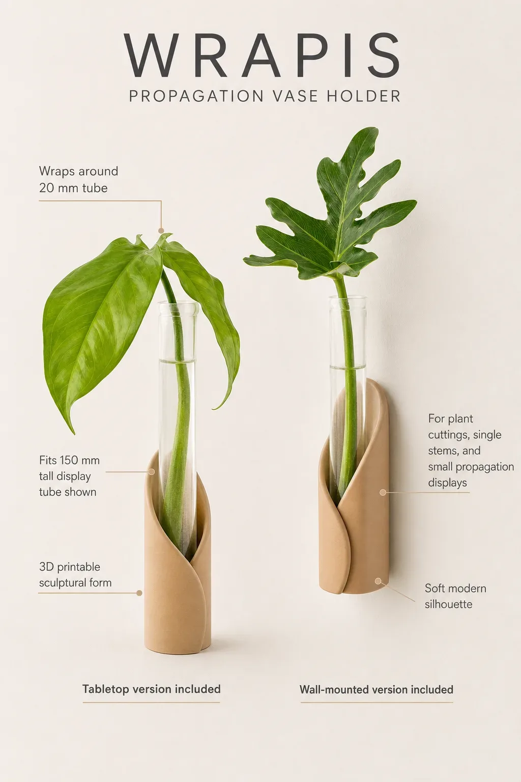 Wrap Tube Propagation Vase Holder for Wall & Table (Set Of 6)